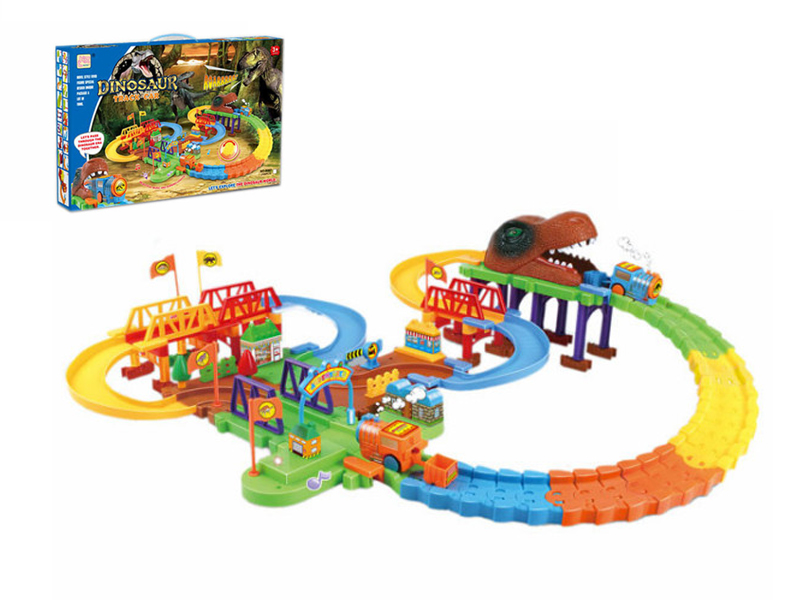 105PCS B/O Dinosaur World Intelligence Train Track Block With Light And Music