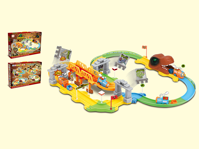 55PCS  Dinosaur Catapulting Small Train Track Building Blocks