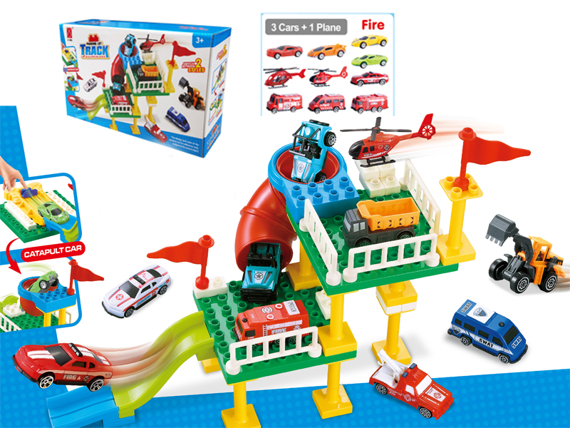 Building Block Double Deck Parking Lot Ejection Racing Fire Fighting Team