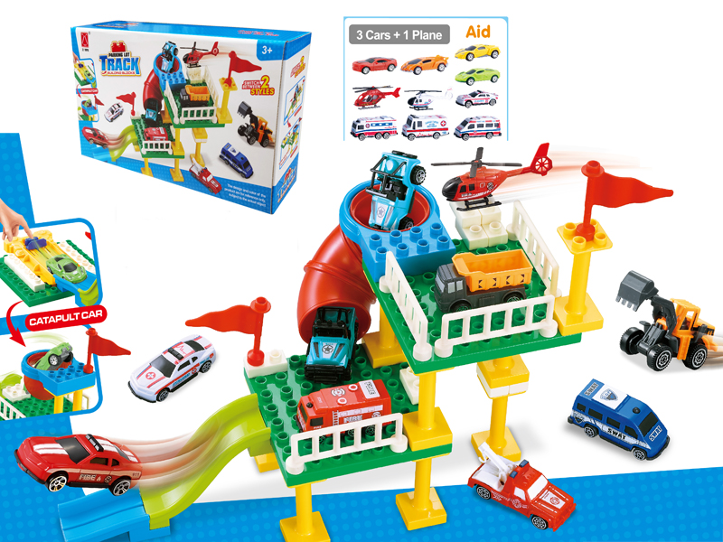 Building Block Double Deck Parking Lot Ejection Racing Car Rescue Team