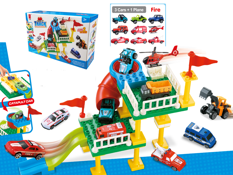 Building Block Double Deck Parking Lot Ejection Racing Fire Fighting Team