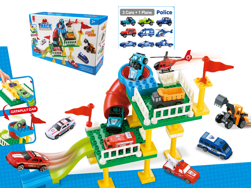 Building Block Double Deck Parking Lot Ejection Racing Police Team