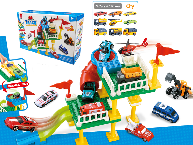 Building Block Double Deck Parking Lot Ejection Racing City Team
