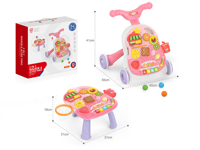 2 In 1 Walker & Active Table(Pink)