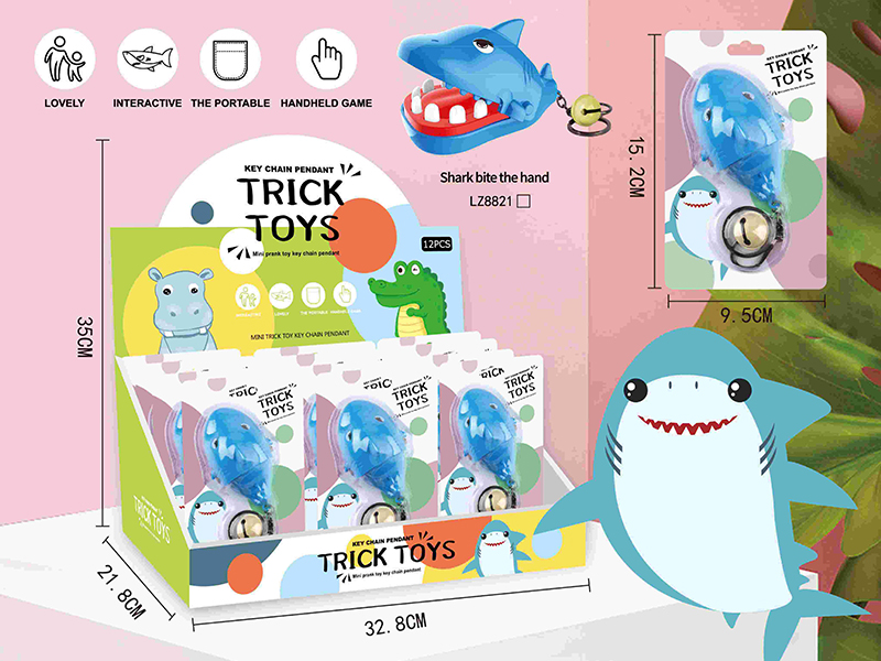 Mini Bite The Hand Shark  Prank Game Key Chain Pendant 12pcs