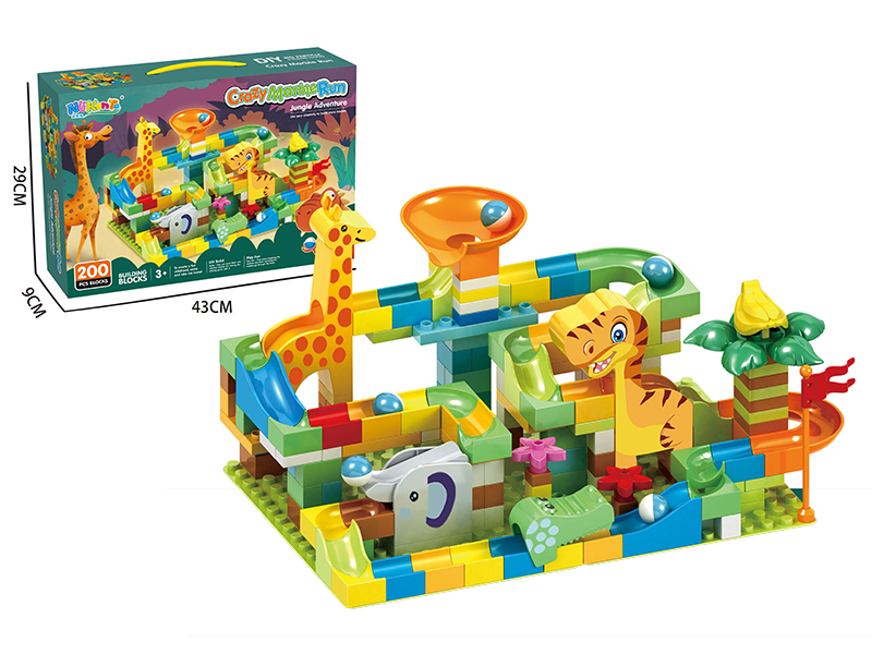 200pcs Dinosaur Slideway Building Blocks + 2 Pieces 12*16 Base Plate