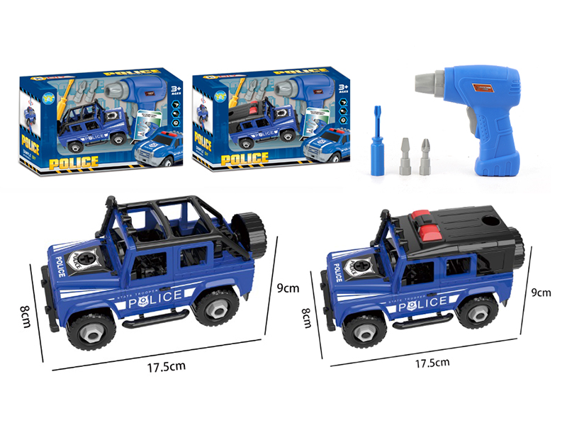 DIY Assembly Friction Police Cross Country Car + Electric Drill