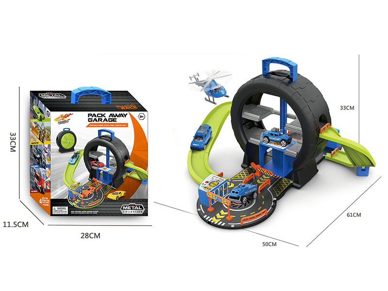 1:64 Police Tyre Parking Lot (With 4 Alloy Cars)