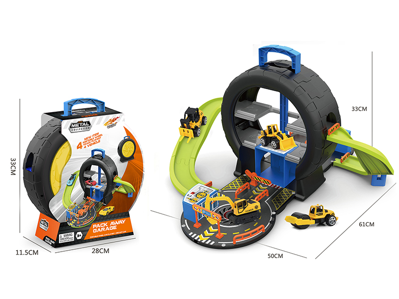 1:64 Engineering Tyre Parking Lot (With 4 Alloy Cars)