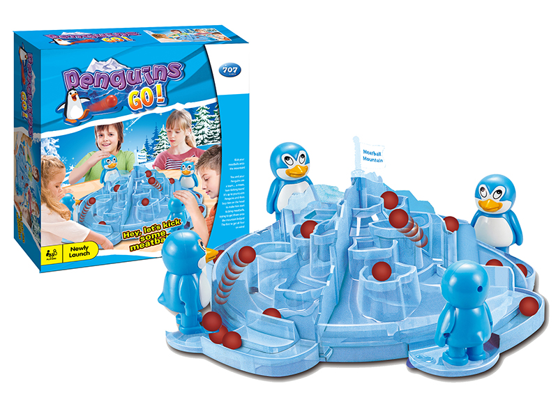 Penguin Kicks Ball On Snow Mountain