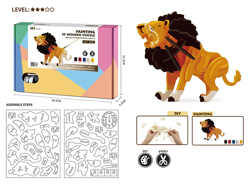 Painting 3D Wooden Puzzle - Lion