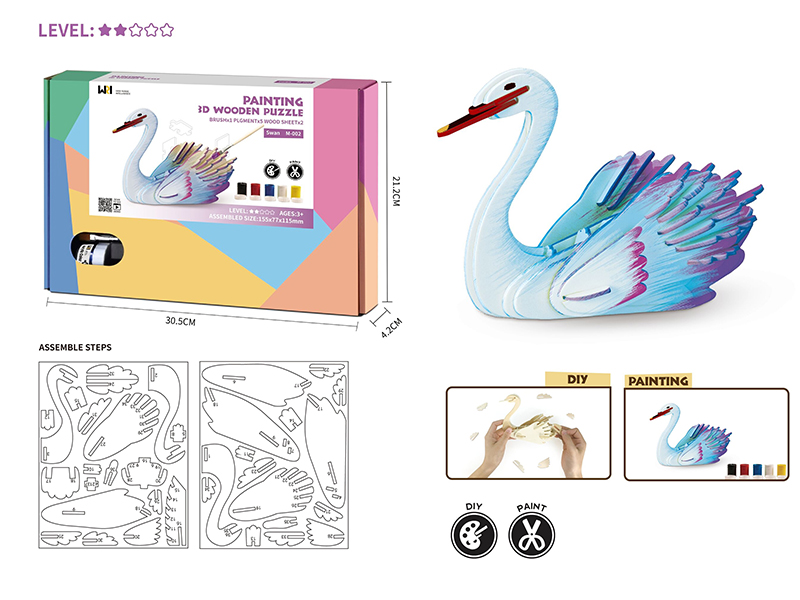 Painting 3D Wooden Puzzle - Swan