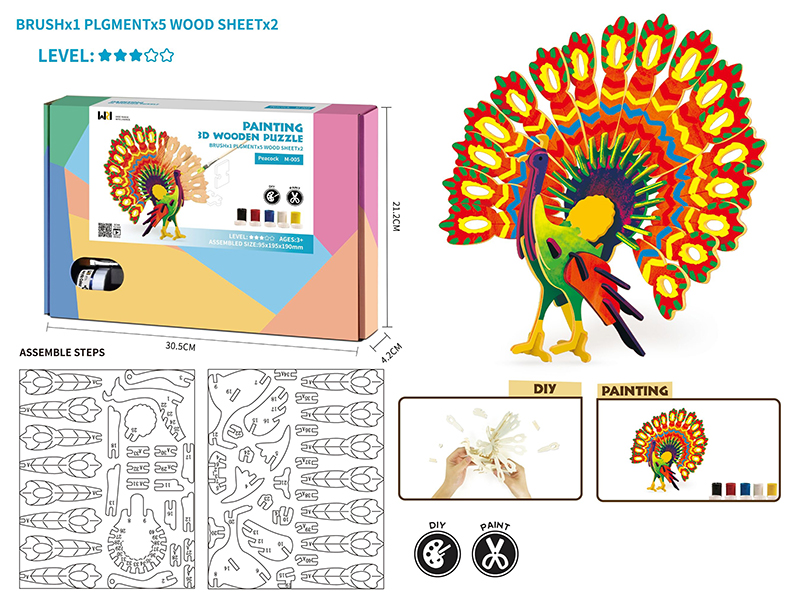 Painting 3D Wooden Puzzle - Peacock