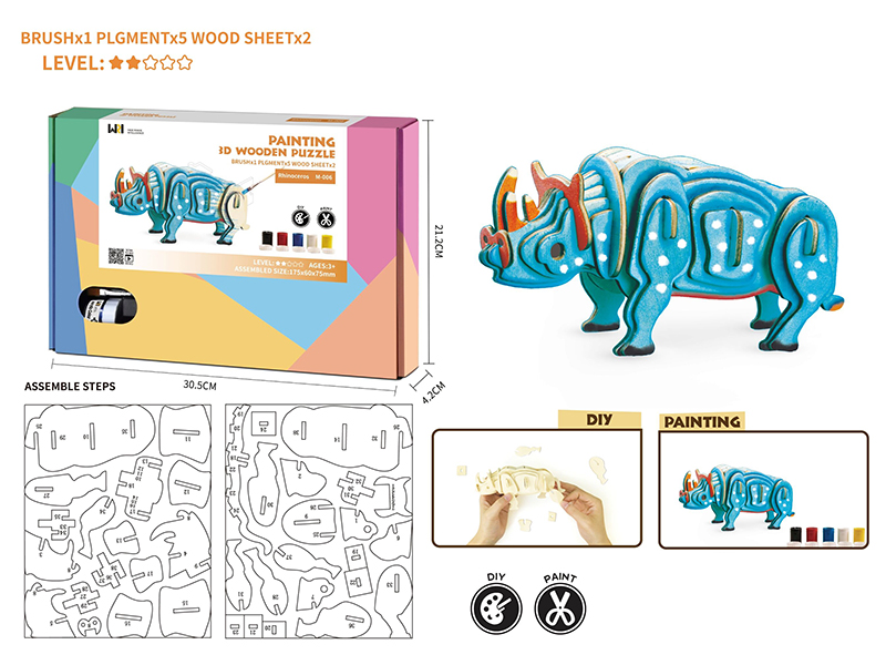 Painting 3D Wooden Puzzle - Rhinoceros