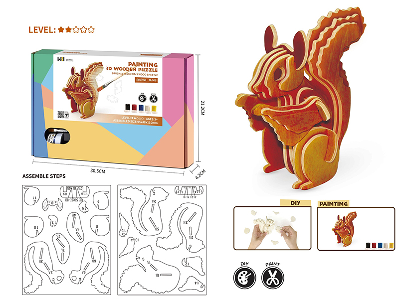 Painting 3D Wooden Puzzle - Squirrel