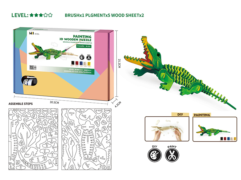 Painting 3D Wooden Puzzle - Crocodile
