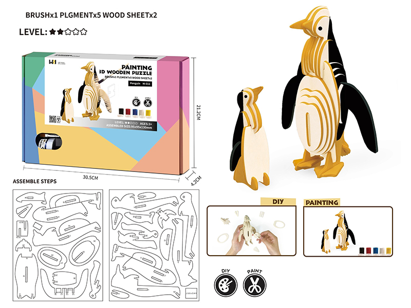 Painting 3D Wooden Puzzle - Penguin