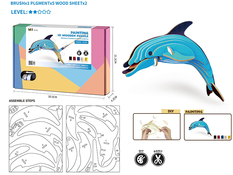 Painting 3D Wooden Puzzle - Dolphin