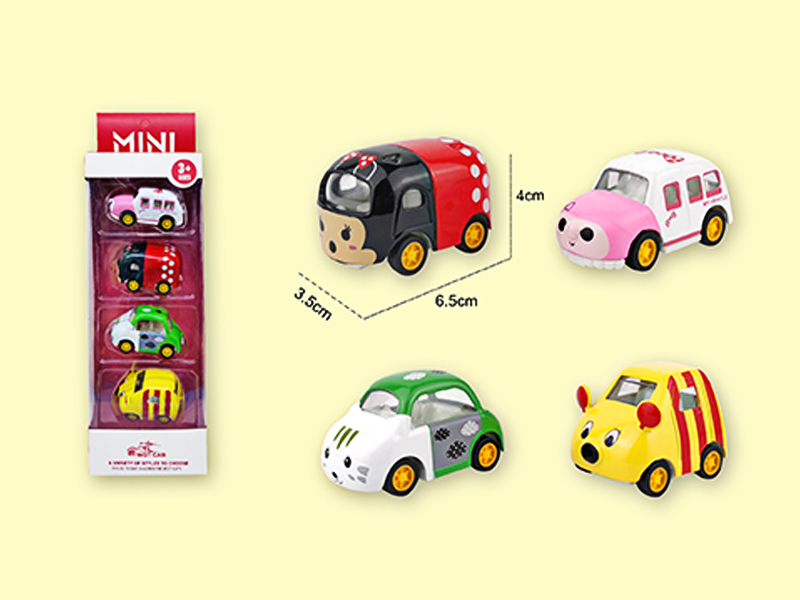 4PCS Pull Back Alloy Q Cartoon Car