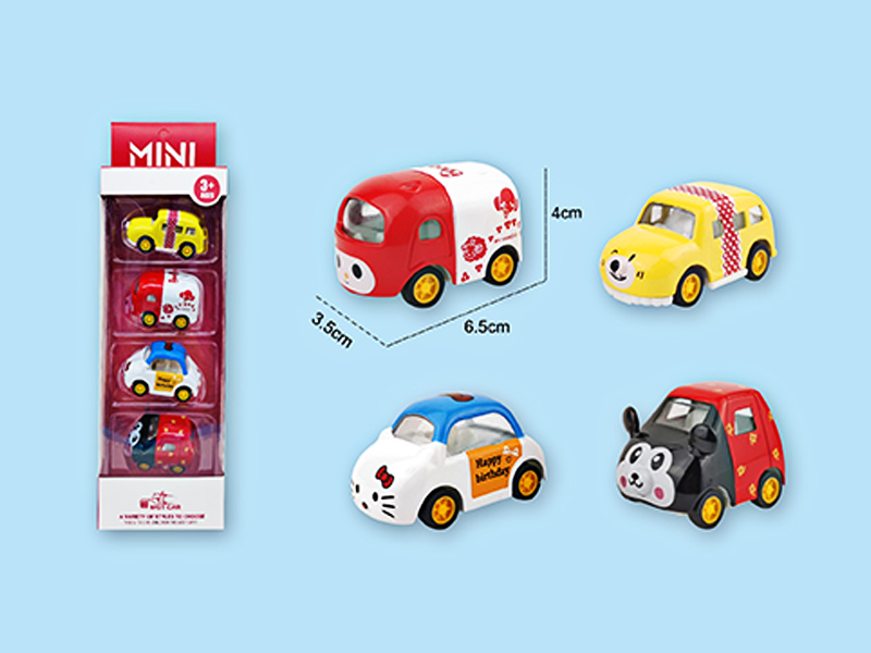 4PCS Pull Back Alloy Q Cartoon Car