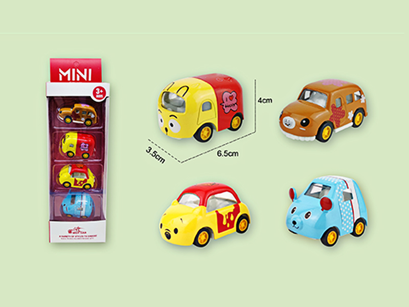 4Pcs Pull Back Alloy Q Cartoon Car