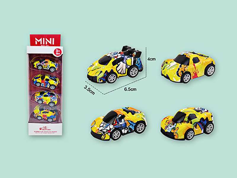 4PCS Pull Back Alloy Q Graffiti Sports Car