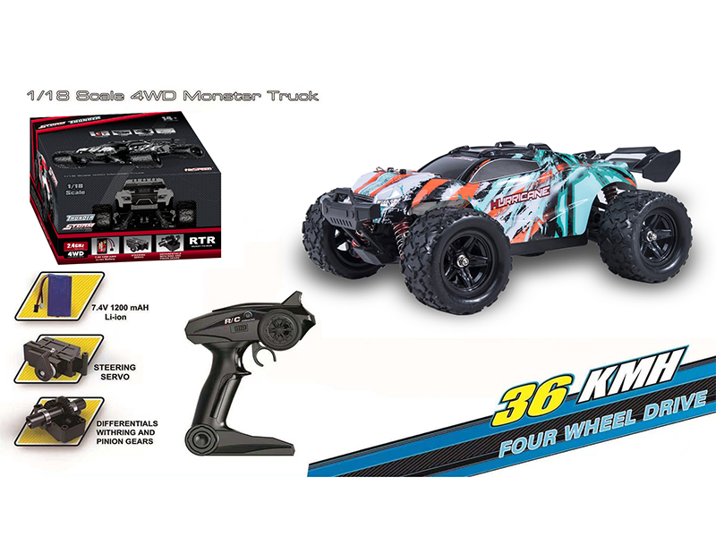 1:18 2.4G Remote Control 4WD High Speed Monster Truck
