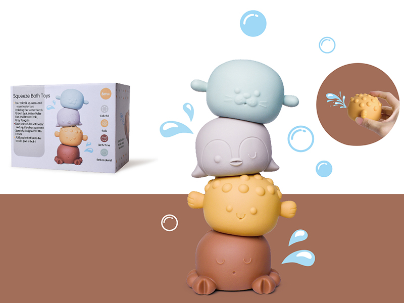 Spray Water Animal Squeeze Bath Toys 4pcs