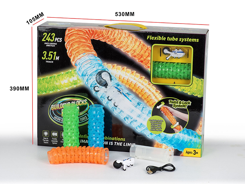 Building Blocks Pipeline Car(Glow In The Dark)243pcs Track