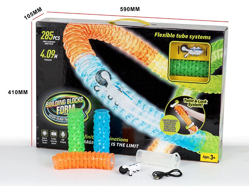 Building Blocks Pipeline Car(Glow In The Dark)285pcs Track