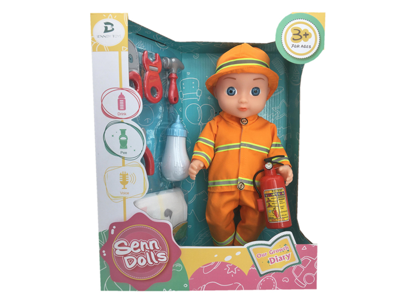 14 Inch Enamel Fireman Doll