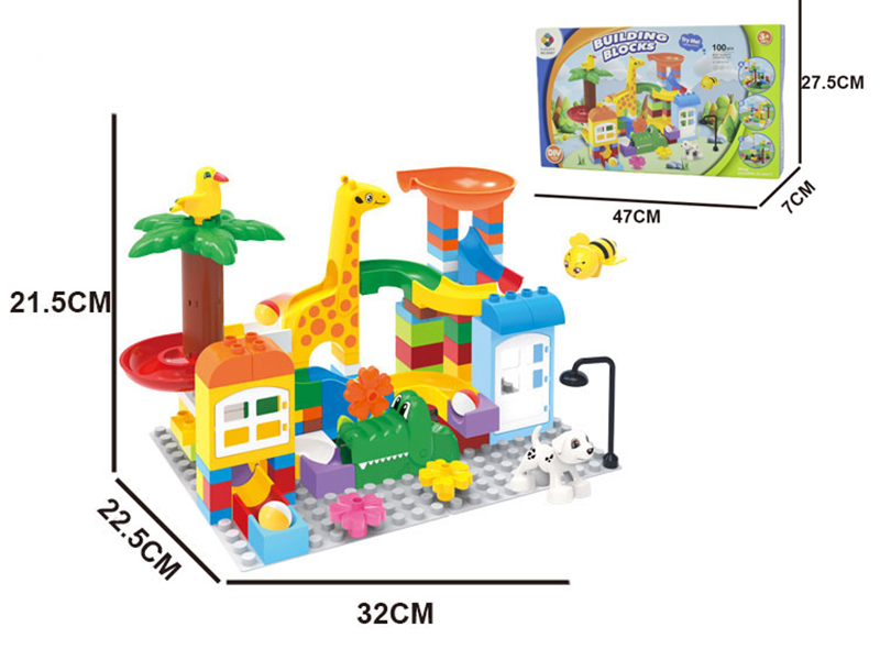 DIY Building Blocks Giraffe + Crocodile Slideway 100PCS( Include Base Plate)