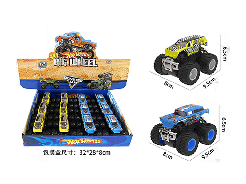 12PCS 1:64 Friction Wind Fire Wheel Monster Truck