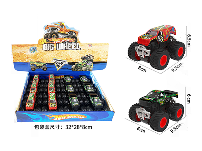 12PCS 1:64 Friction Wind Fire Wheel Monster Truck
