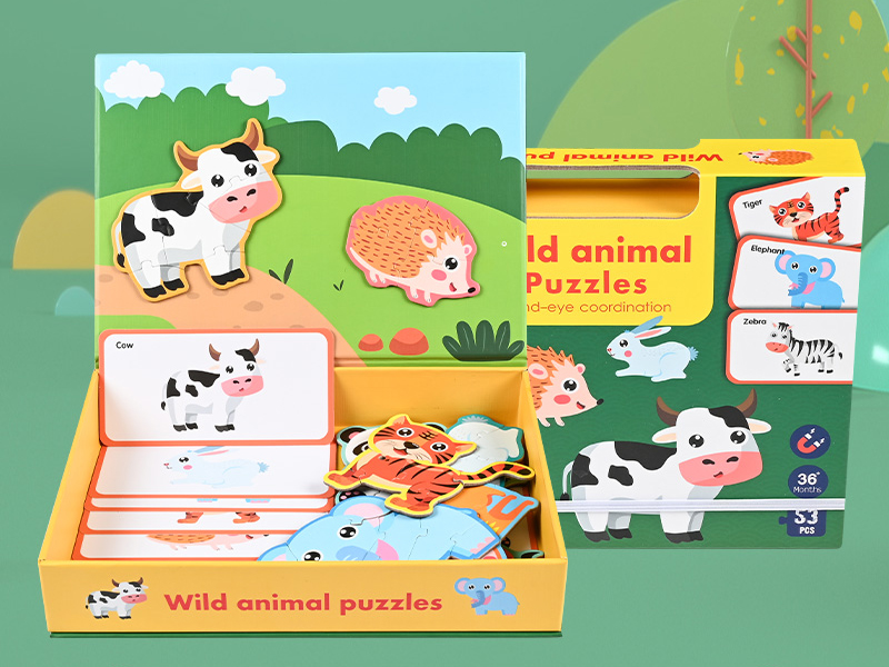 Wooden Magnetic Wild Animal Puzzles 53pcs