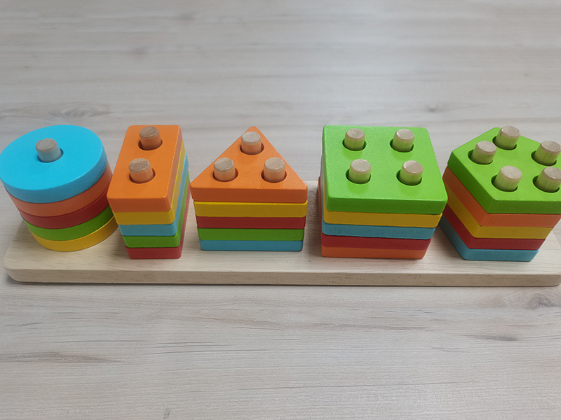 Geometry Shape Matching Cognitive Columns Toy Wooden Building Blocks