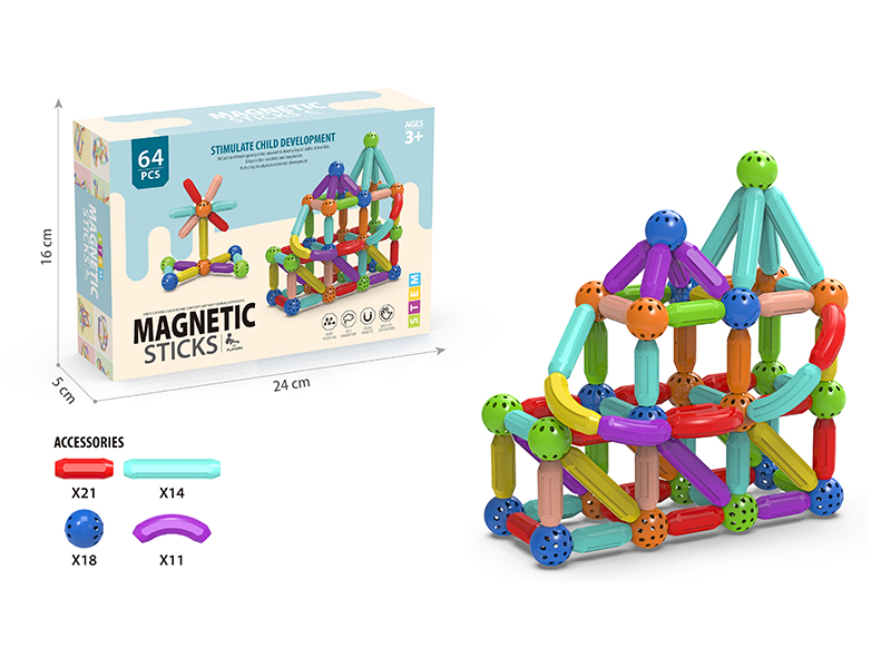 64Pcs Medium Magnetic Rod Set