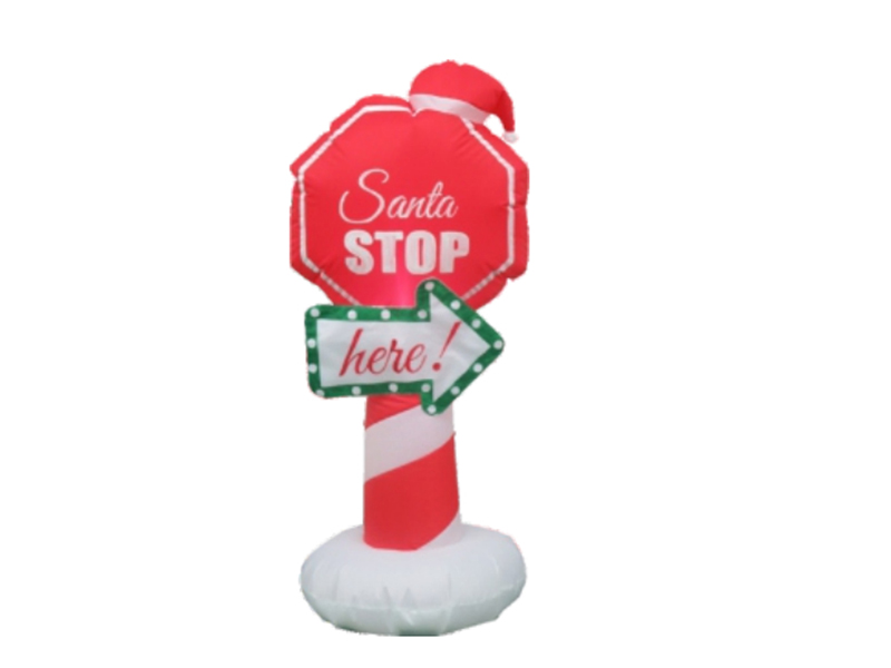 120cm Inflatable Santa Stop Here, With 3 LED Lights, Fan And Adaptor