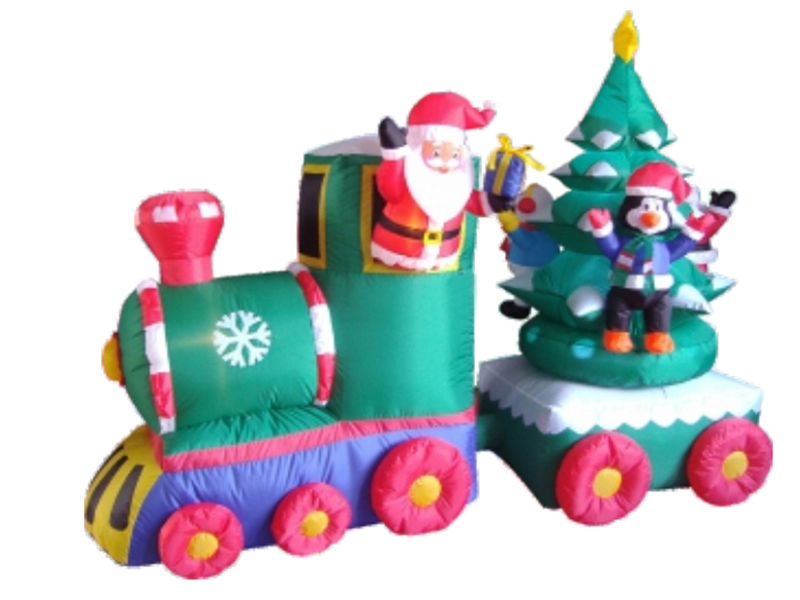 150cm  Inflatable Santa Train With Chrismas Tree And Penguin , With 3 LED Lights, Fan And Adaptor