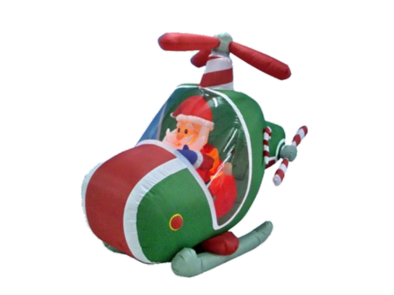 180cm Inflatable Santa On Helicopter, With Rotating Airscrew Function,With 3 pcs LED Light, Fan And Adaptor