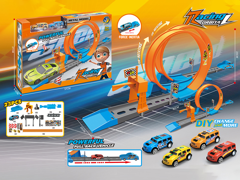 23Pcs Pull Back Rail Car With 2 Cars