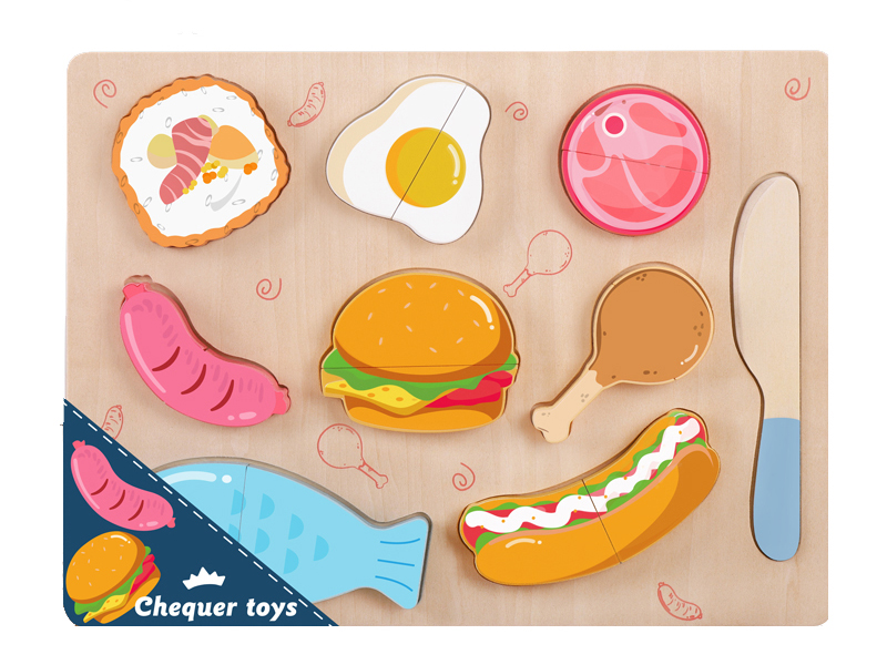 Large Size Matching Board Puzzle Wooden Food Cutting Toy