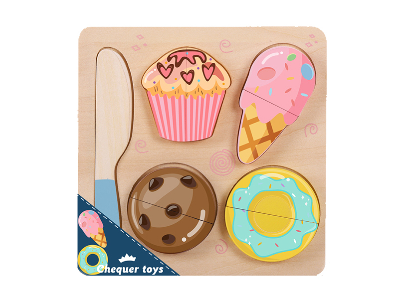 Small Size Matching Board Puzzle Wooden Dessert Cutting Toy
