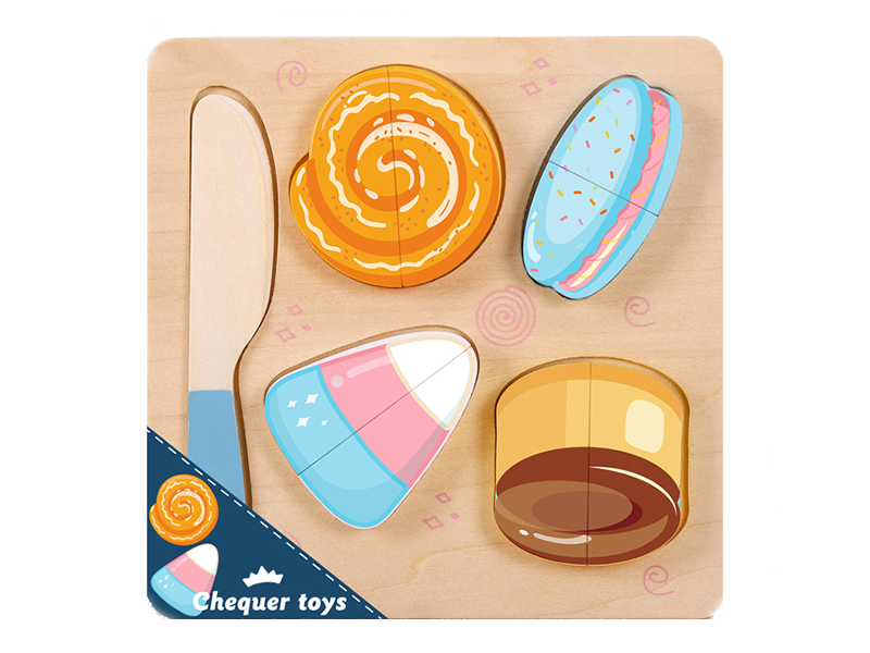 Small Size Matching Board Puzzle Wooden Dessert Cutting Toy