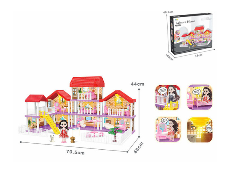 Diy Villa Set With Furniture /6-Inch Doll / Three Lights