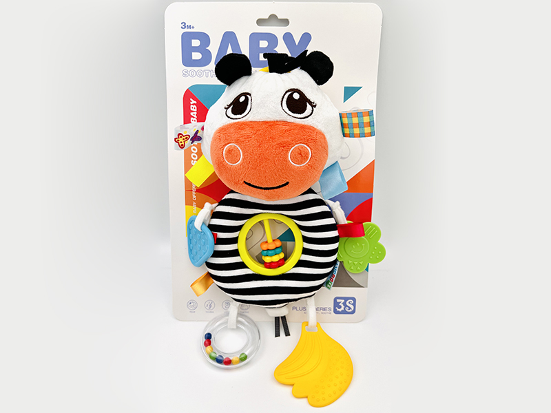 Plush Cattle Teether Stroller Bed Hanging Bell