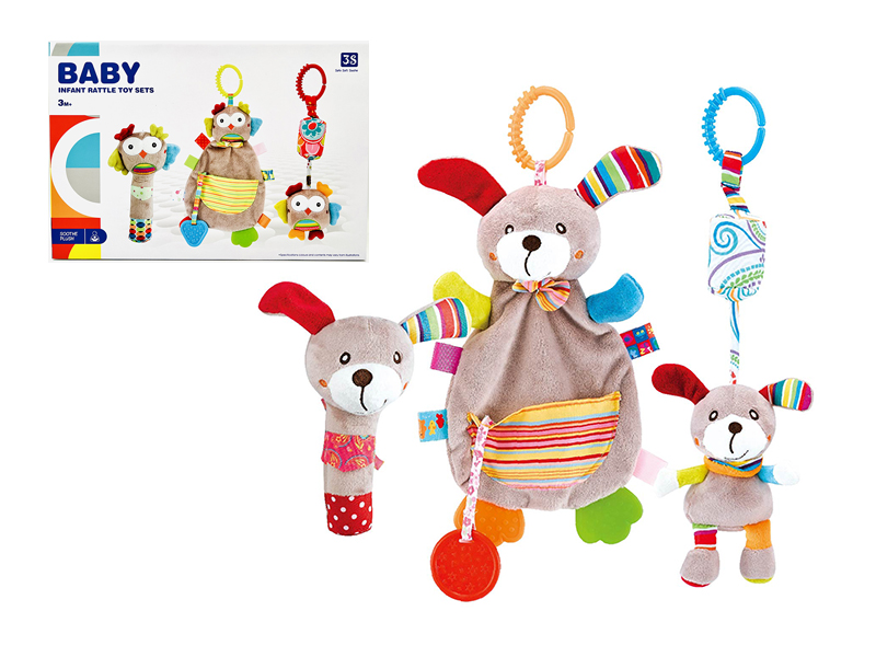 Baby Soothe Plush Infant Rattle Toy Set(Dog)