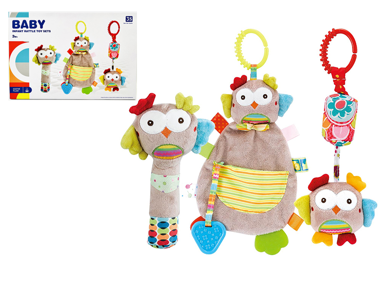 Baby Soothe Plush Infant Rattle Toy Set(Owl)