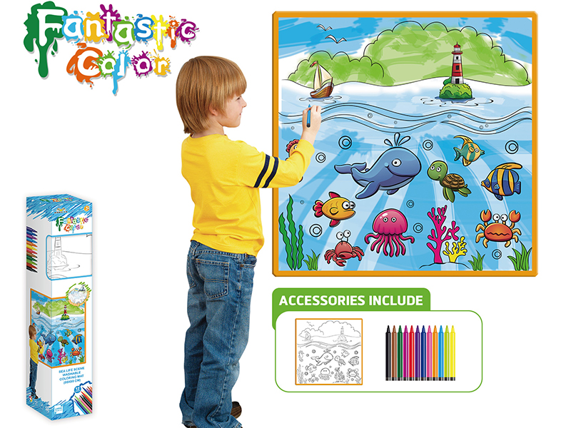 Sea Life Scene Washable Coloring Mat(80*80CM)