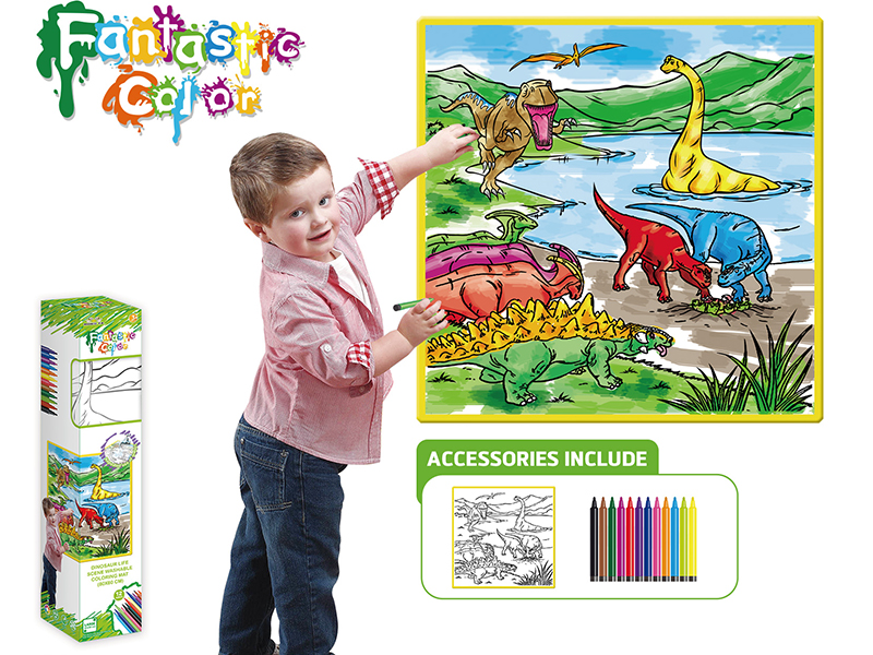 Dinosaur Life Scene Washable Coloring Mat(80*80CM)